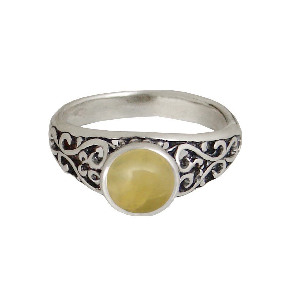 Sterling Silver Filigree Hearts Ring With Yellow Jade Size 9